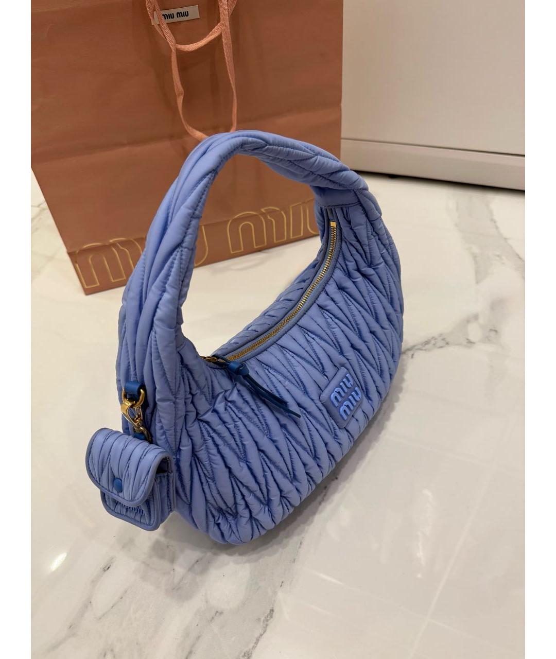 MIU MIU Голубая тканевая сумка с короткими ручками, фото 4