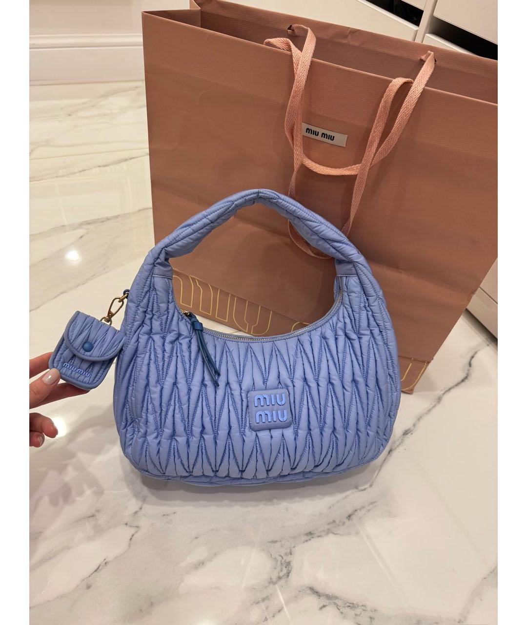 MIU MIU Голубая тканевая сумка с короткими ручками, фото 3