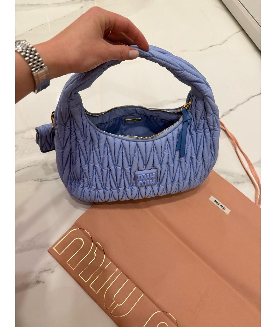MIU MIU Голубая тканевая сумка с короткими ручками, фото 5