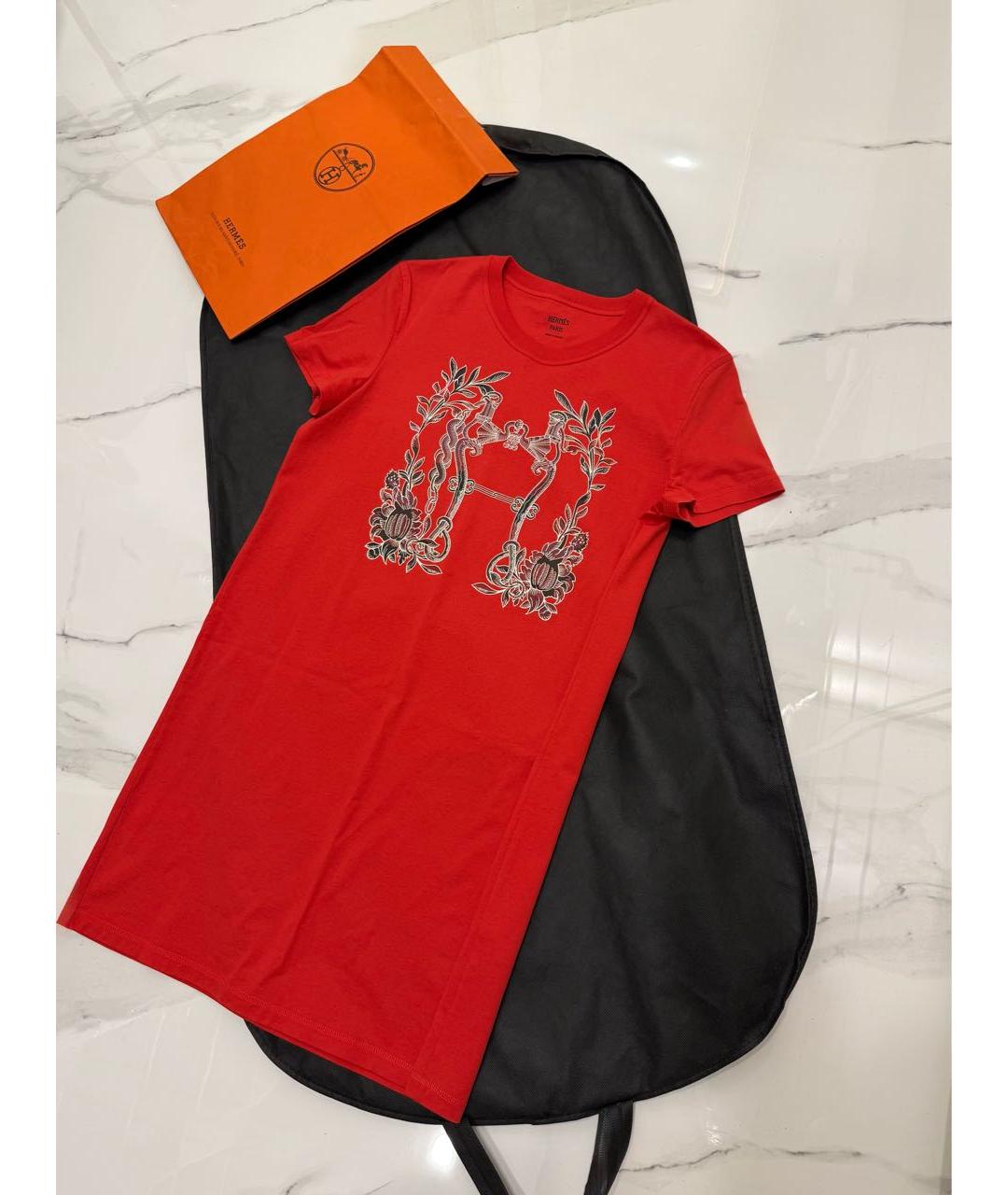 HERMES Красное хлопковое повседневное платье, фото 4