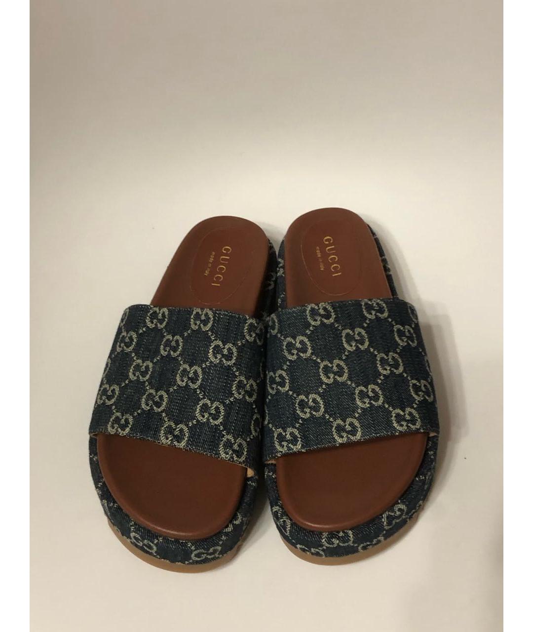 GUCCI Темно-синие текстильные шлепанцы, фото 4