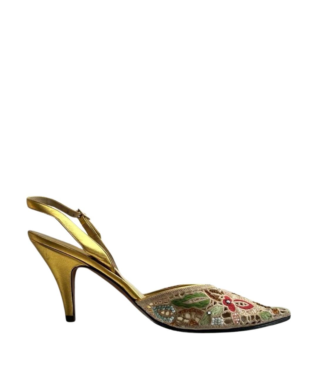 FERRAGAMO Золотые кожаные босоножки, фото 1