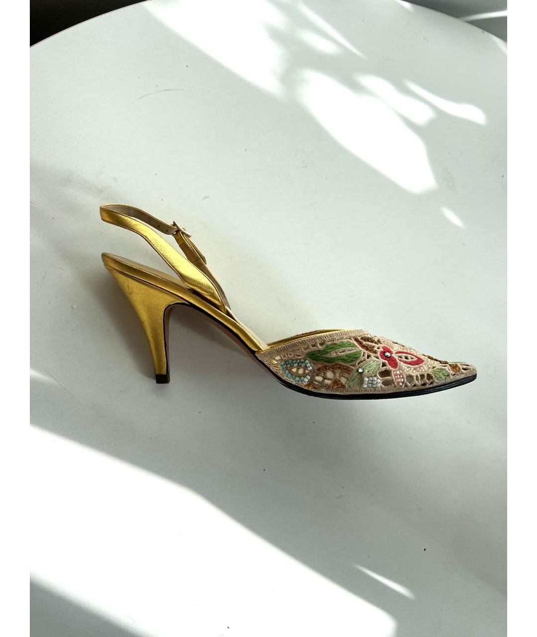 FERRAGAMO Золотые кожаные босоножки, фото 9