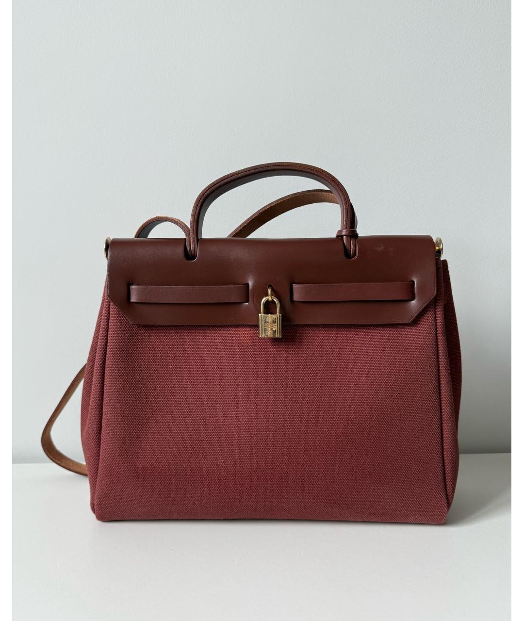 HERMES Бордовая тканевая сумка через плечо, фото 3