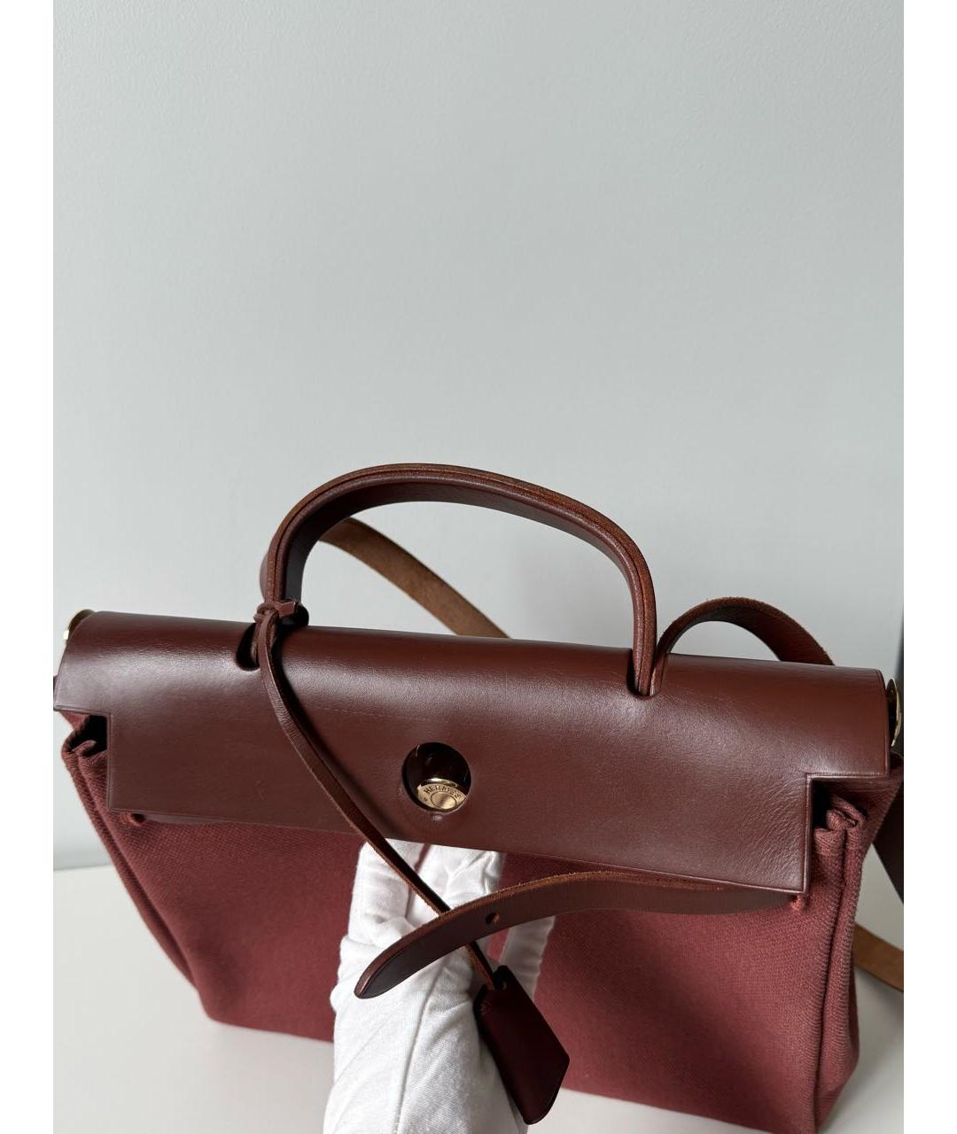 HERMES Бордовая тканевая сумка через плечо, фото 7