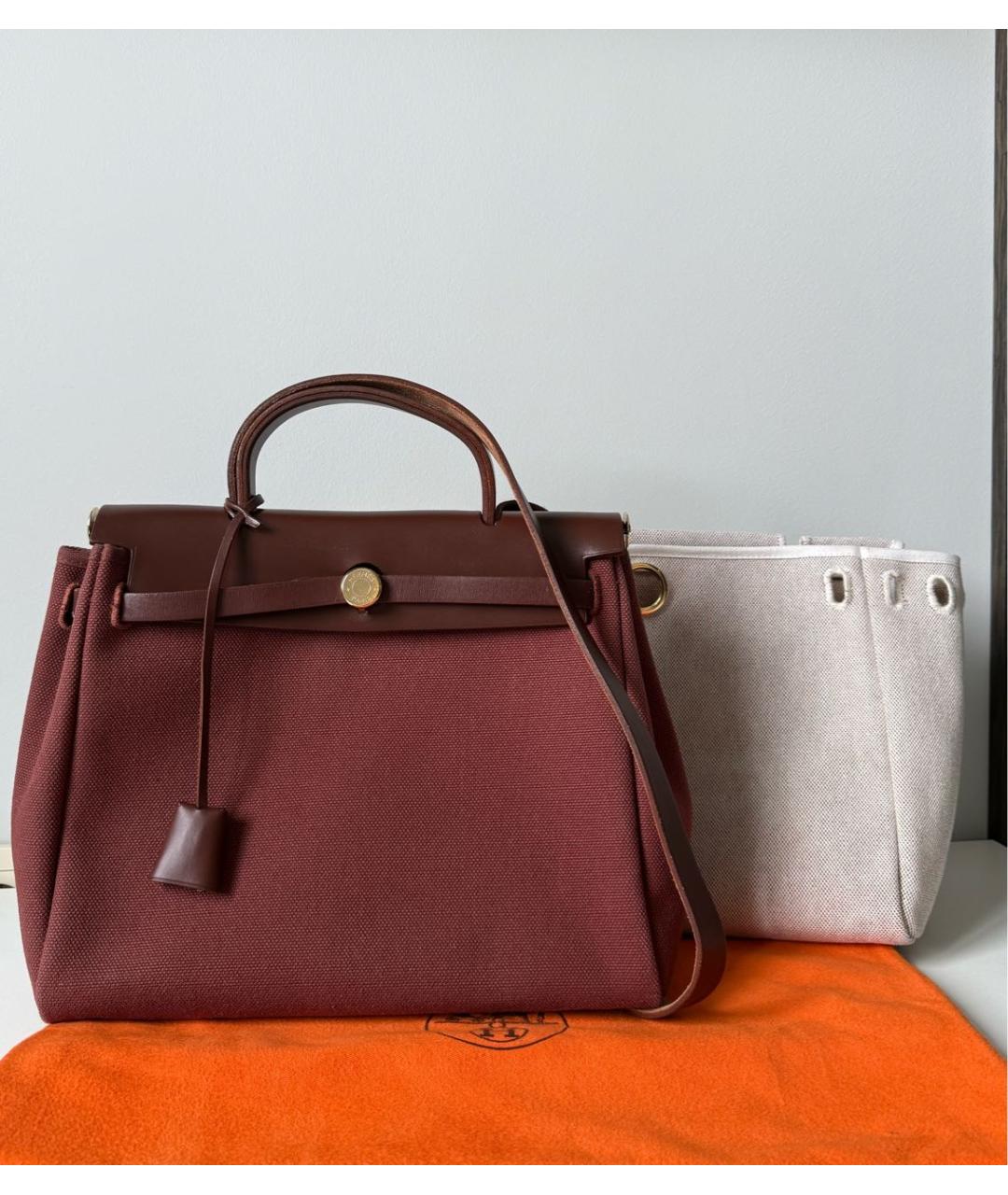 HERMES Бордовая тканевая сумка через плечо, фото 2