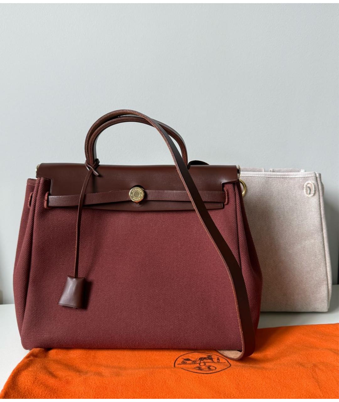 HERMES Бордовая тканевая сумка через плечо, фото 9
