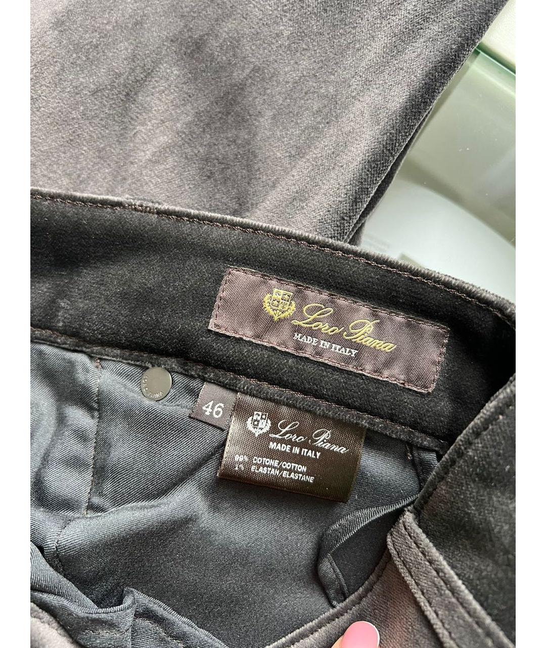 LORO PIANA Антрацитовые хлопковые брюки узкие, фото 3