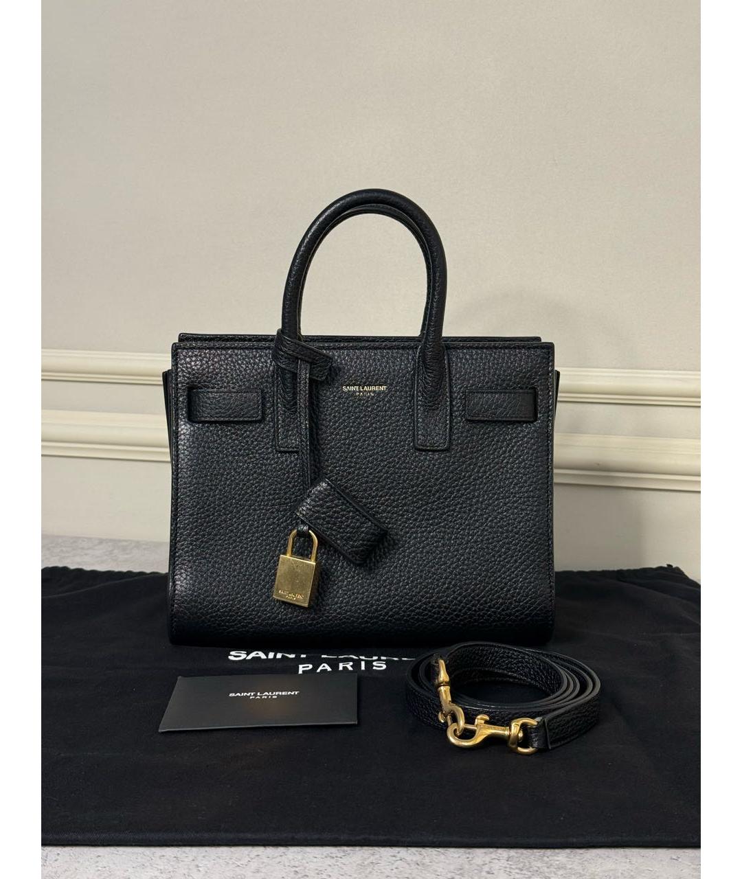 SAINT LAURENT Черная кожаная сумка с короткими ручками, фото 9