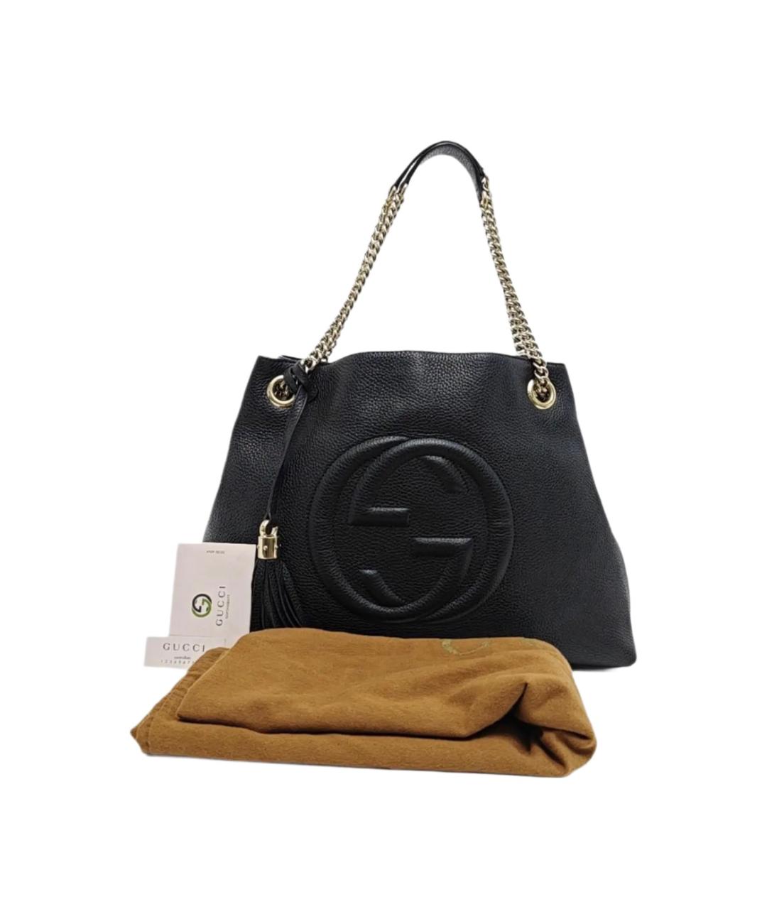GUCCI Черная кожаная сумка тоут, фото 5