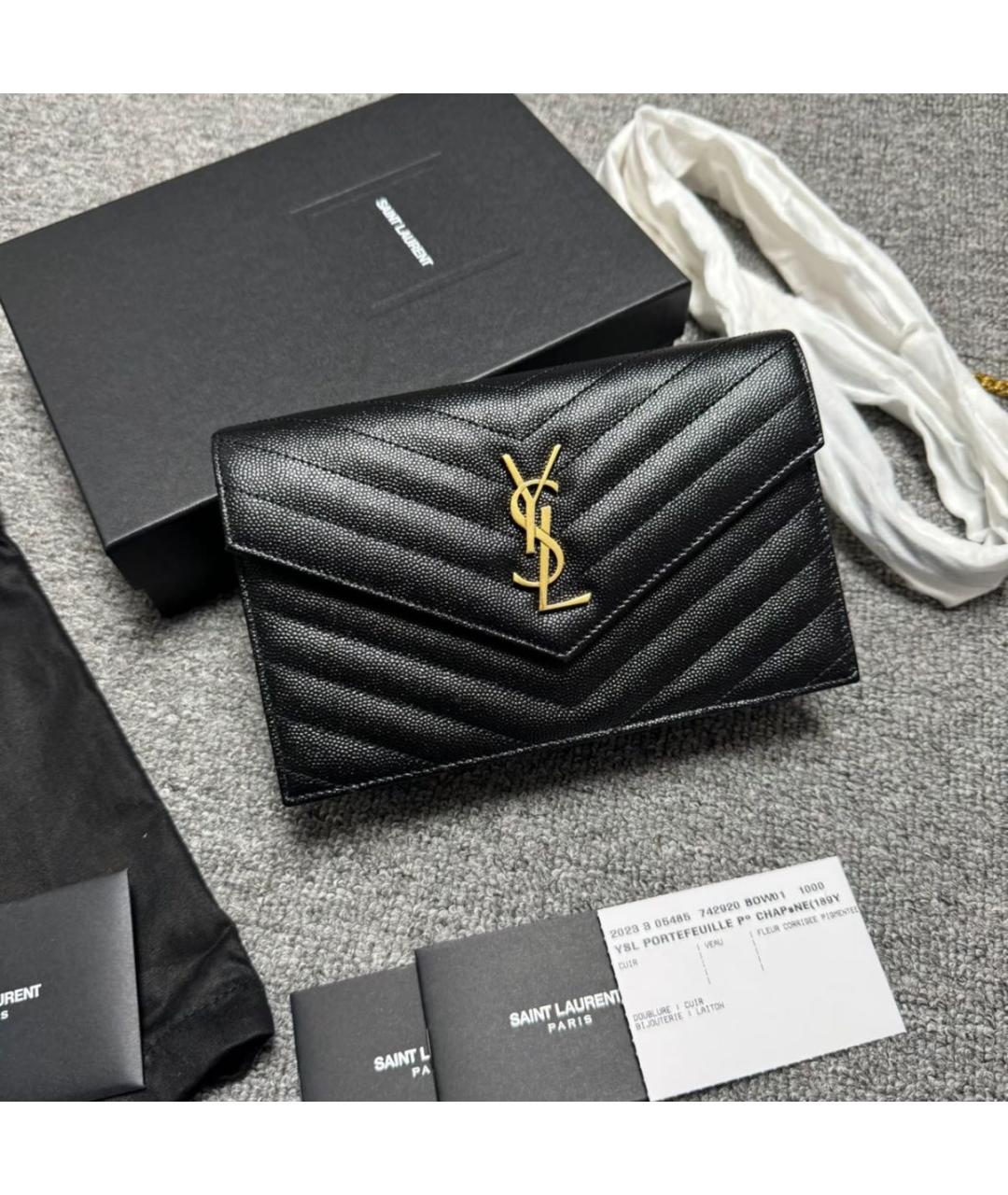 SAINT LAURENT Черная кожаная сумка через плечо, фото 2