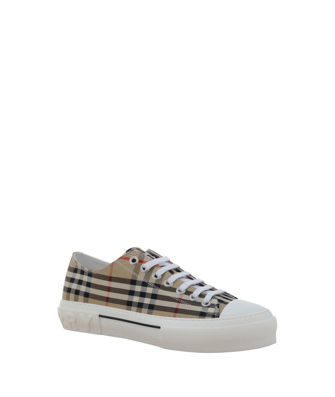 BURBERRY Бежевые текстильные низкие кроссовки / кеды, фото 2
