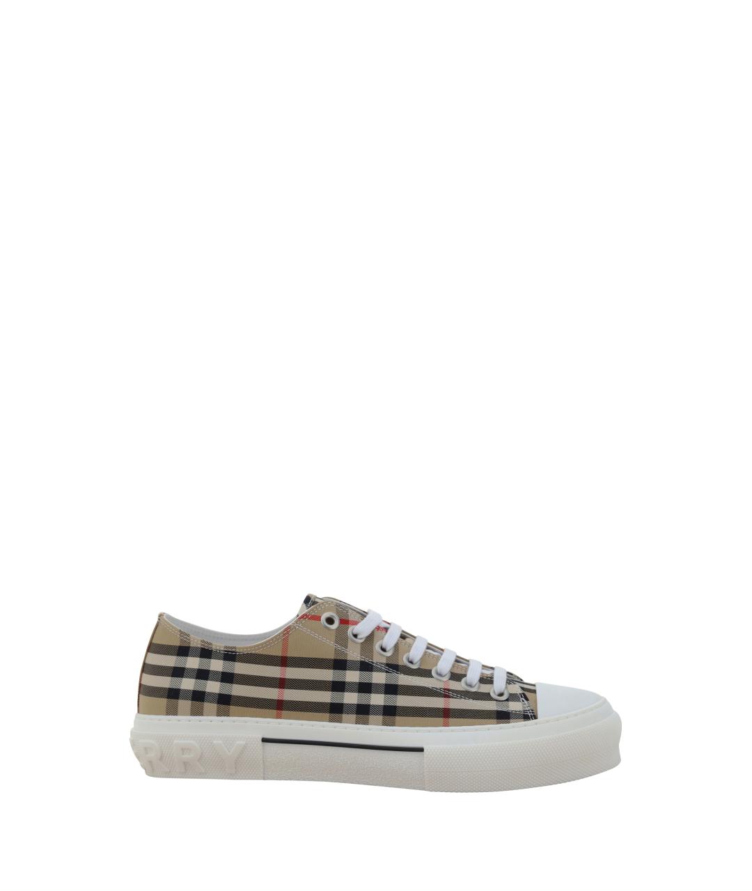 BURBERRY Бежевые текстильные низкие кроссовки / кеды, фото 1