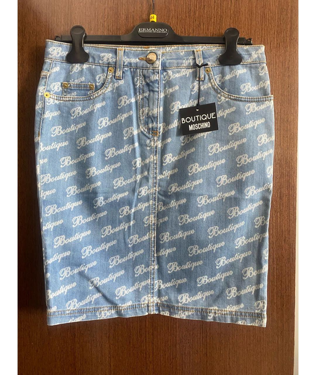BOUTIQUE MOSCHINO Голубая деним юбка мини, фото 5