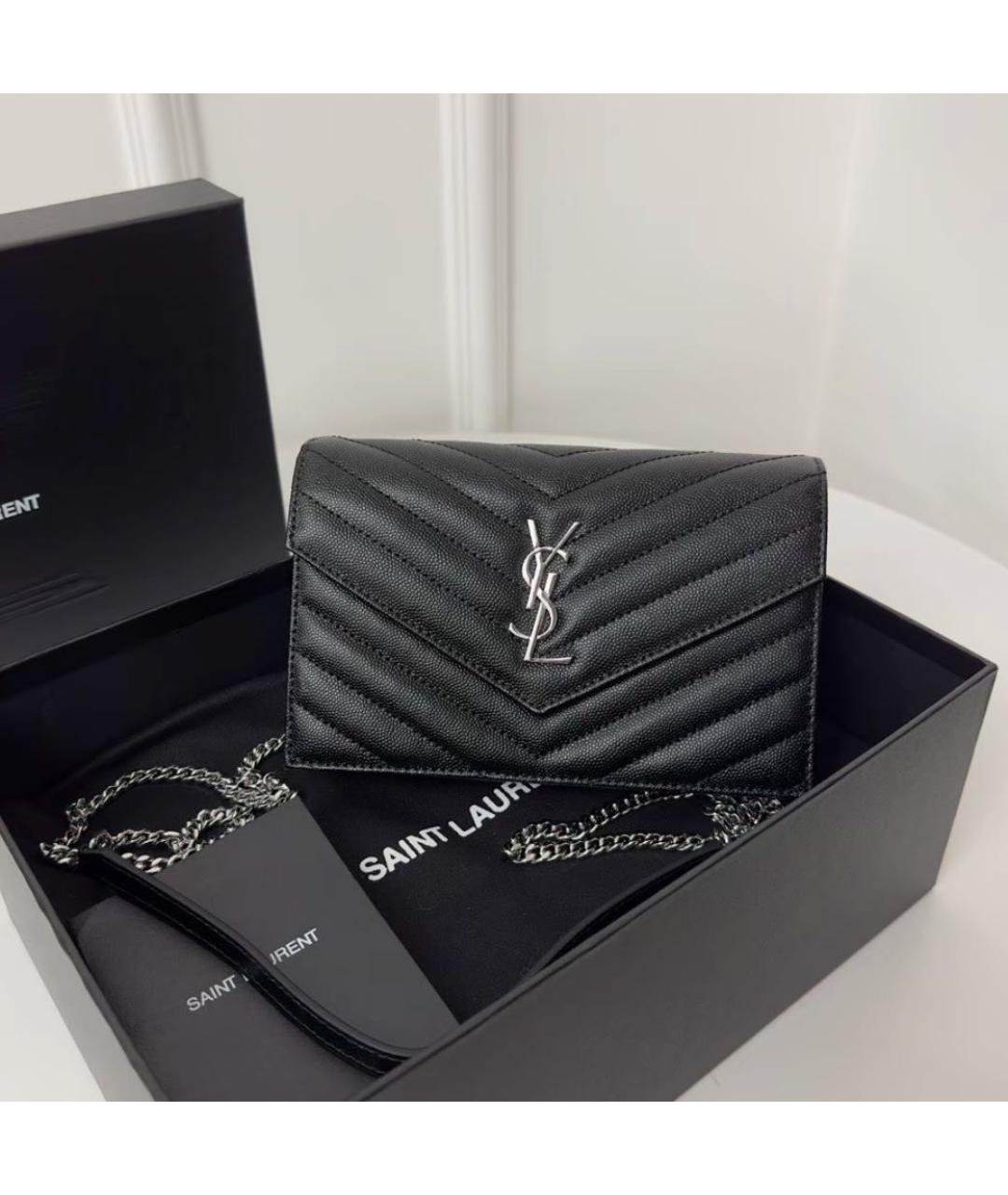 SAINT LAURENT Черная кожаная сумка через плечо, фото 2