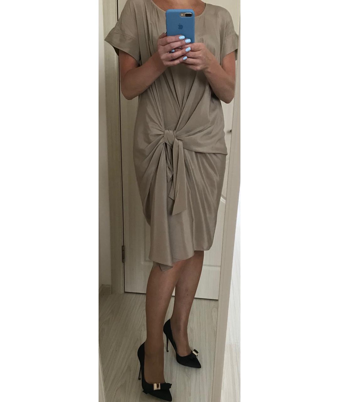 DKNY Бежевое шелковое повседневное платье, фото 4