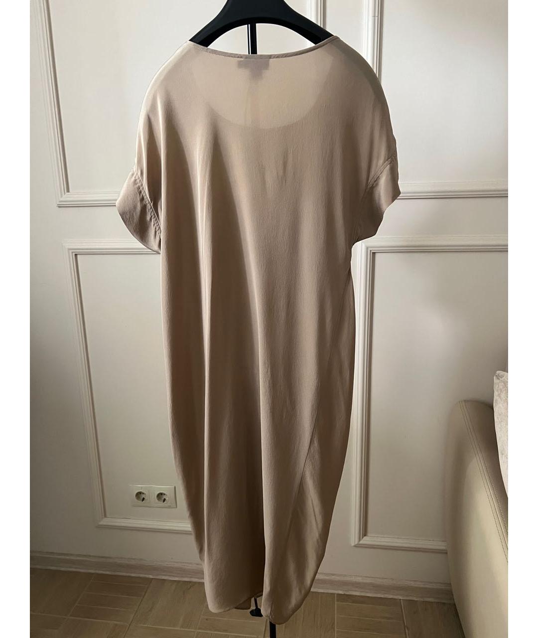 DKNY Бежевое шелковое повседневное платье, фото 5
