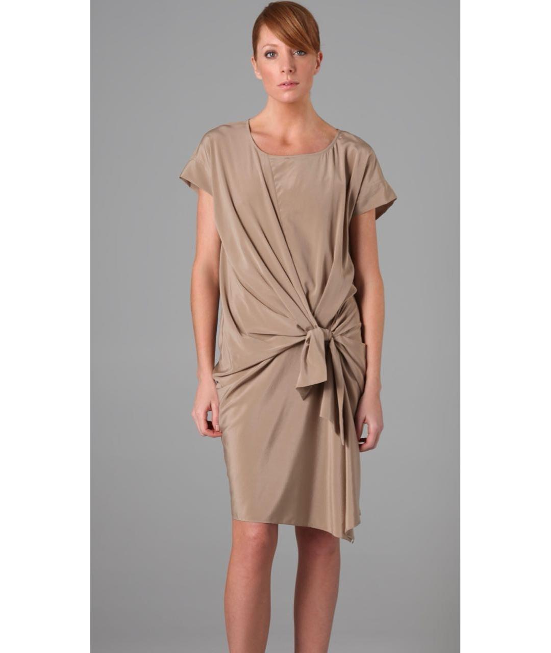 DKNY Бежевое шелковое повседневное платье, фото 2