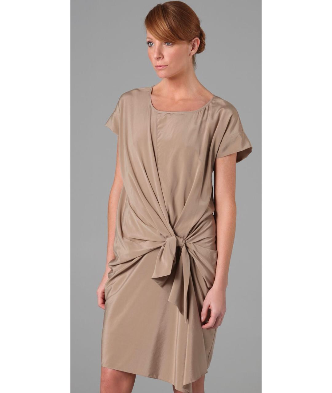 DKNY Бежевое шелковое повседневное платье, фото 3