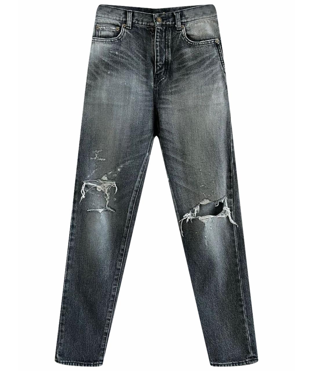 SAINT LAURENT Антрацитовые хлопковые прямые джинсы, фото 1