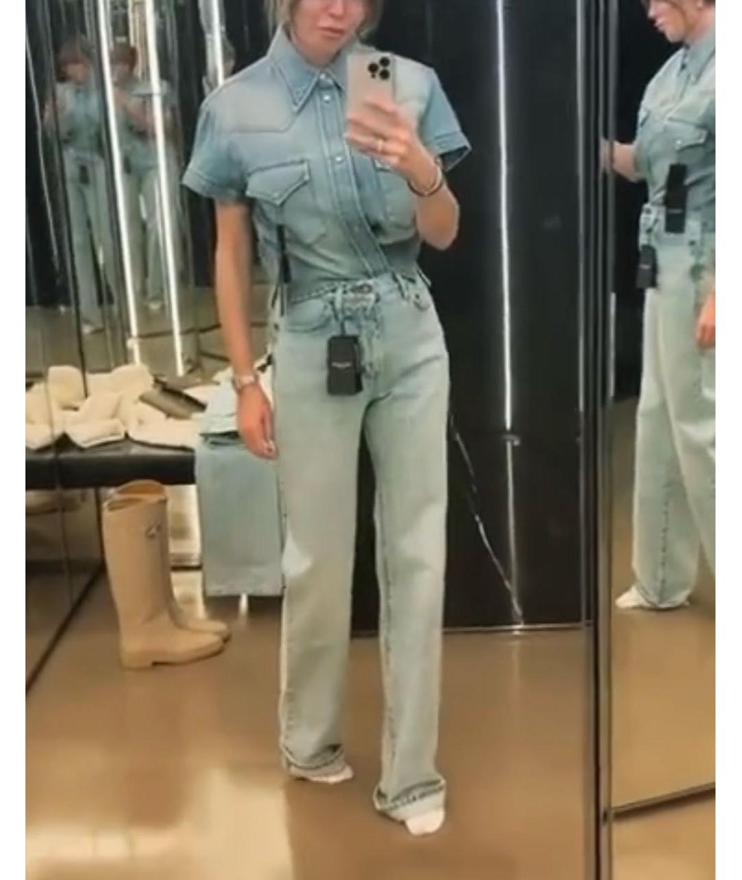 SAINT LAURENT Голубые хлопковые прямые джинсы, фото 6