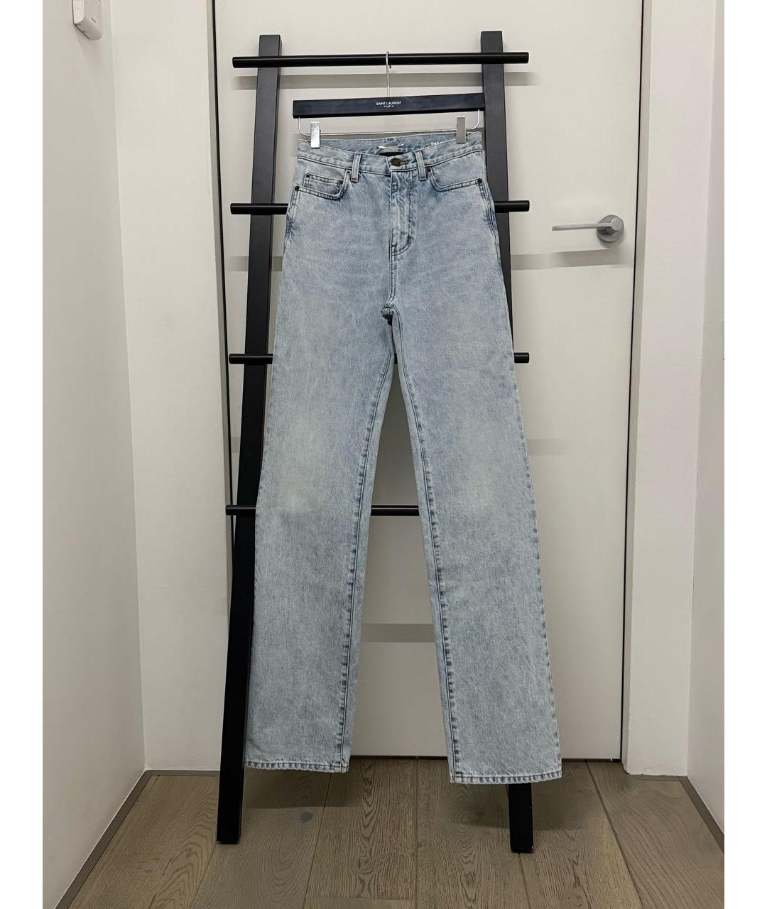SAINT LAURENT Голубые хлопковые прямые джинсы, фото 2