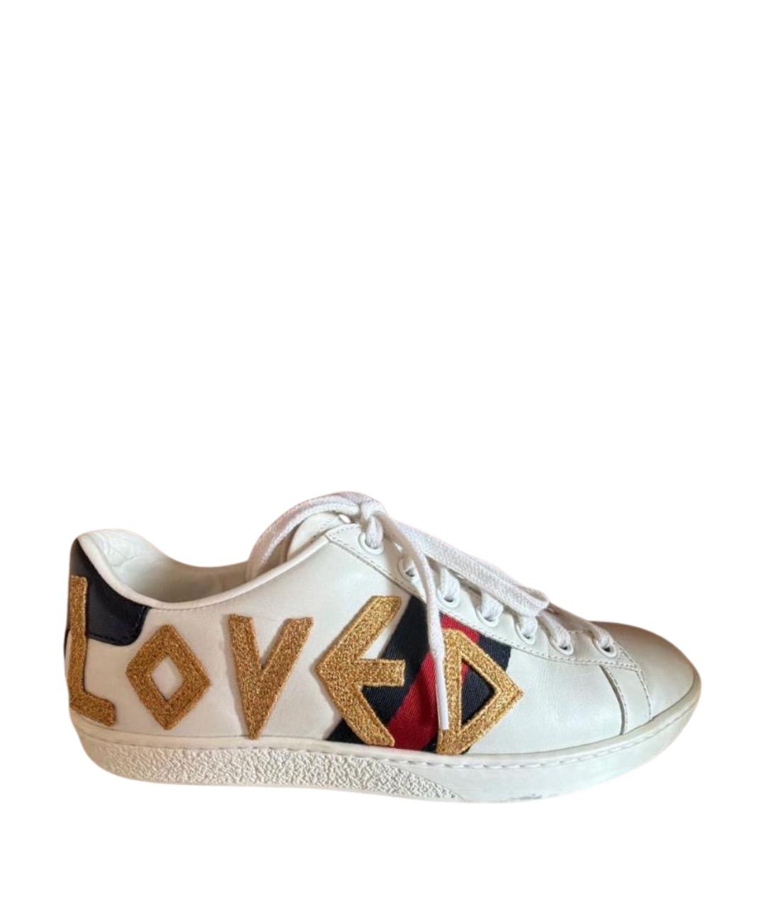 GUCCI Белые кожаные кеды, фото 1