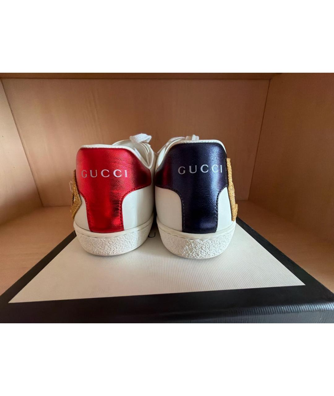 GUCCI Белые кожаные кеды, фото 4