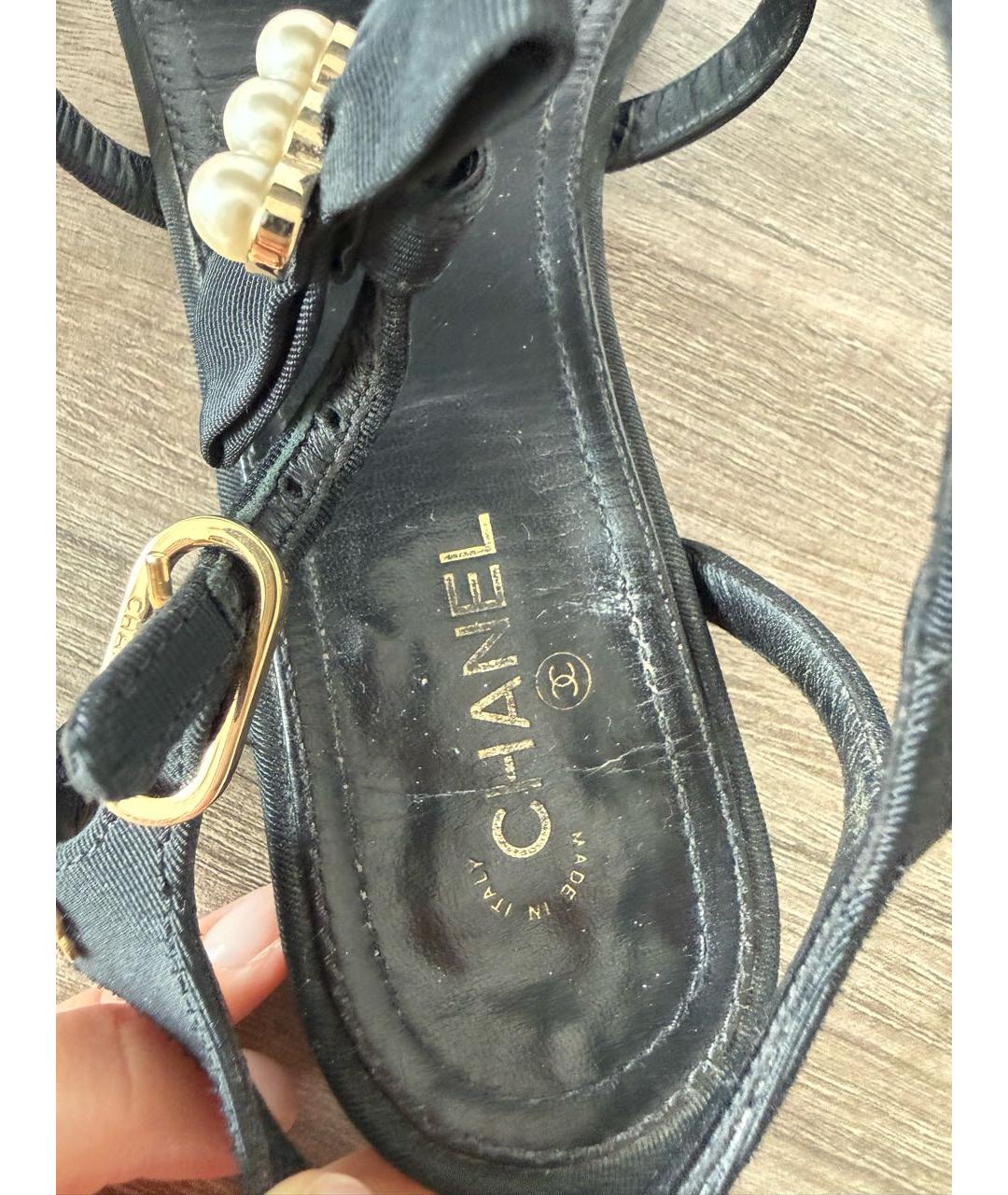 CHANEL Черные текстильные босоножки, фото 8