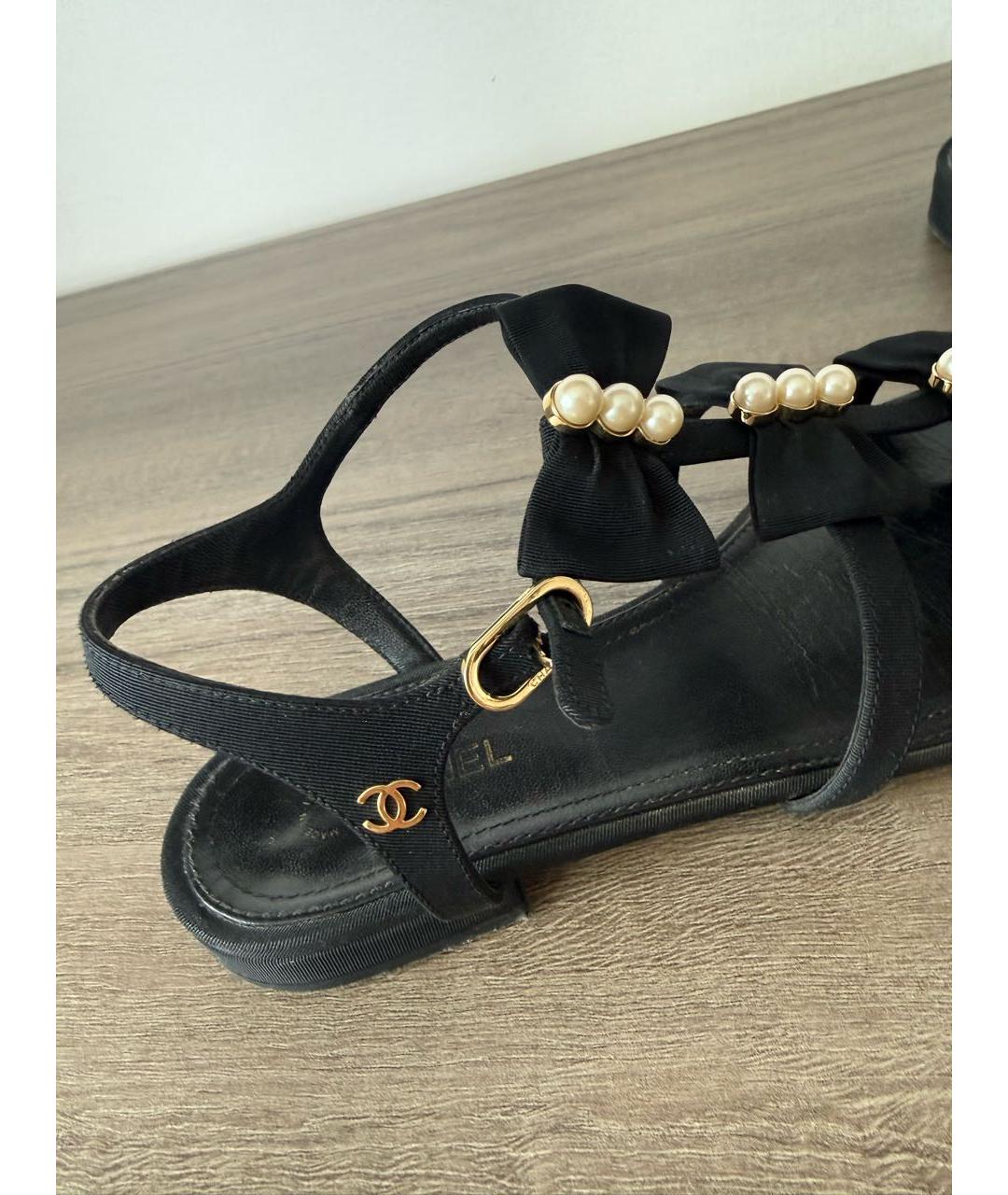 CHANEL Черные текстильные босоножки, фото 6