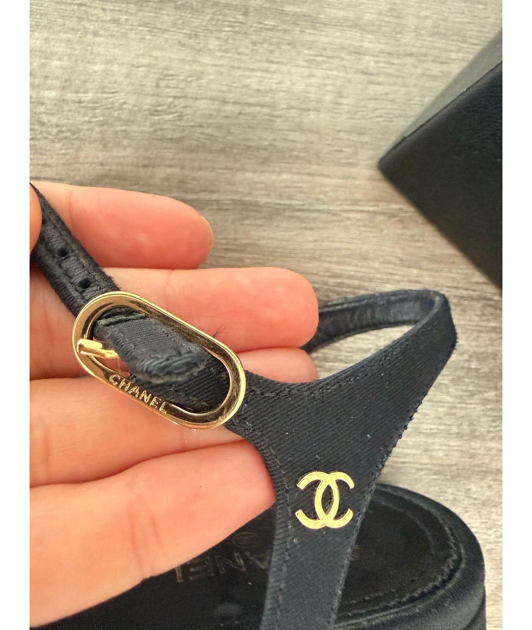 CHANEL Черные текстильные босоножки, фото 3