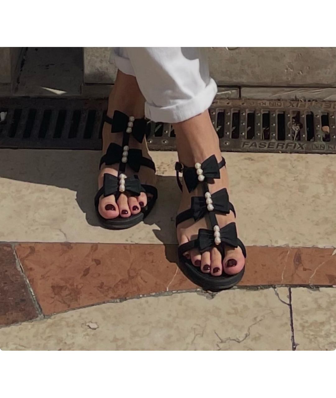 CHANEL Черные текстильные босоножки, фото 7