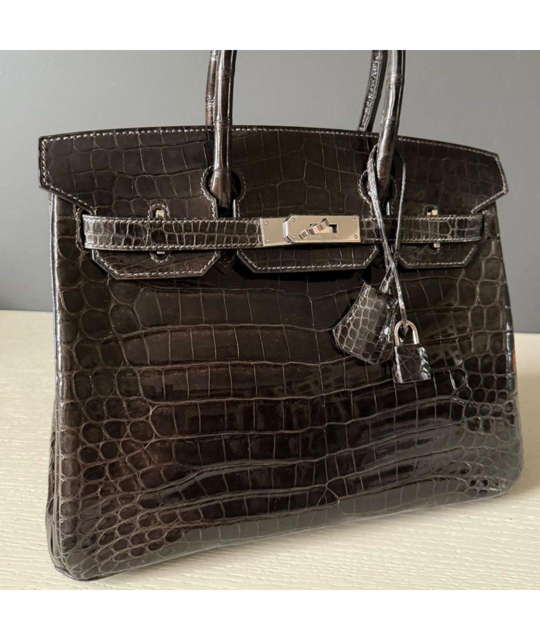 HERMES Коричневая сумка с короткими ручками из экзотической кожи, фото 3