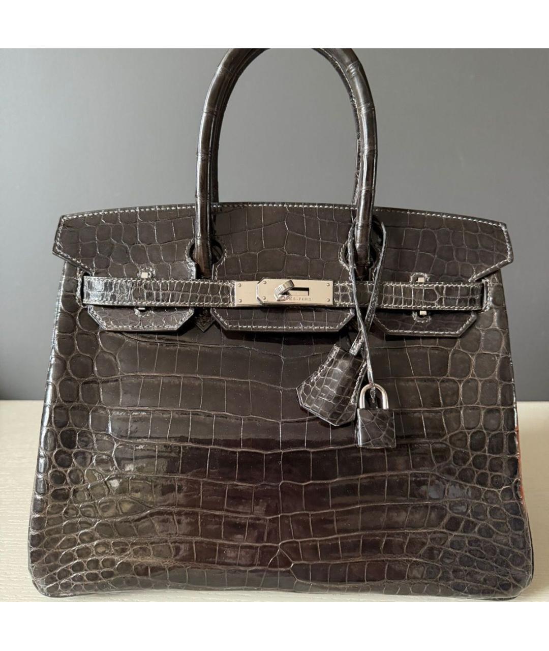 HERMES Коричневая сумка с короткими ручками из экзотической кожи, фото 2