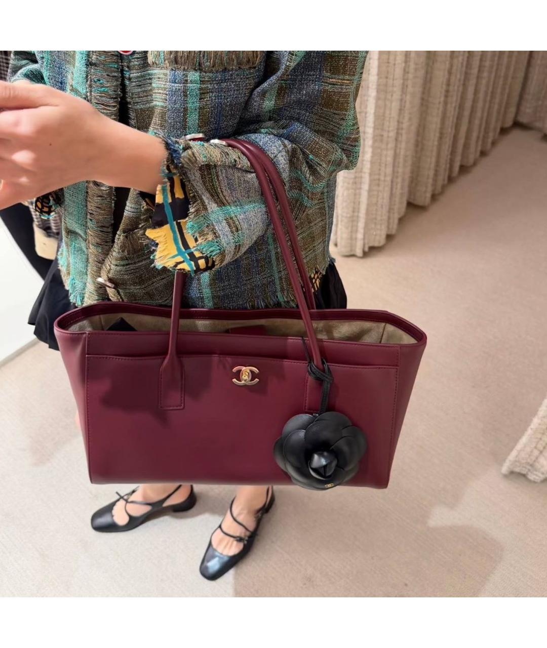 CHANEL Бордовая кожаная сумка тоут, фото 5