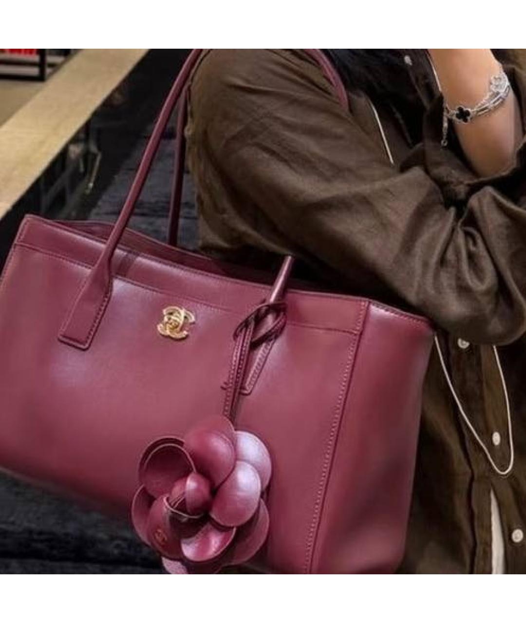 CHANEL Бордовая кожаная сумка тоут, фото 7