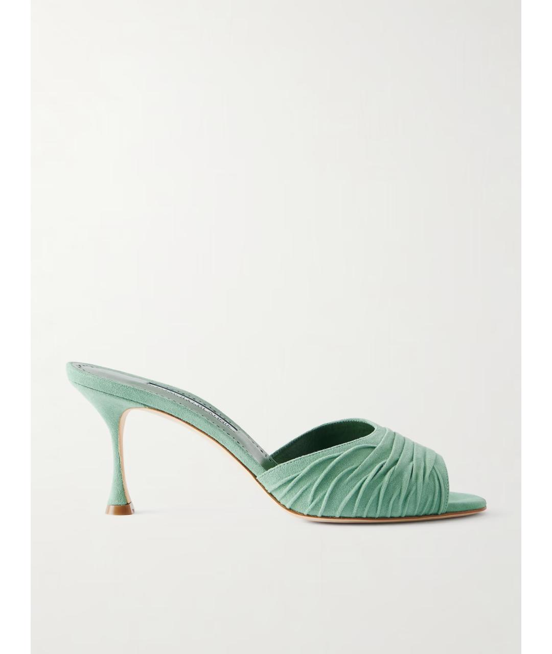 MANOLO BLAHNIK Зеленые замшевые мюли, фото 6
