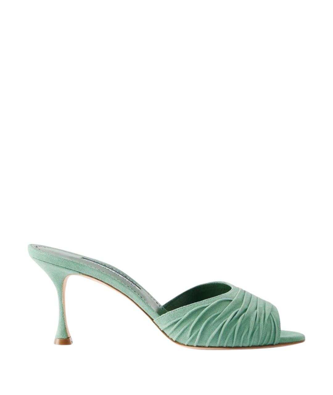 MANOLO BLAHNIK Зеленые замшевые мюли, фото 1