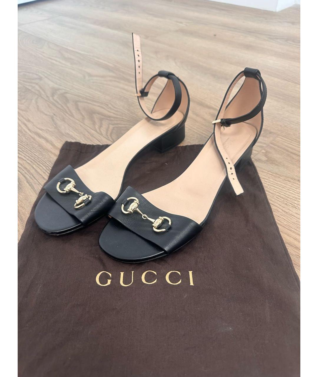 GUCCI Черные кожаные босоножки, фото 5