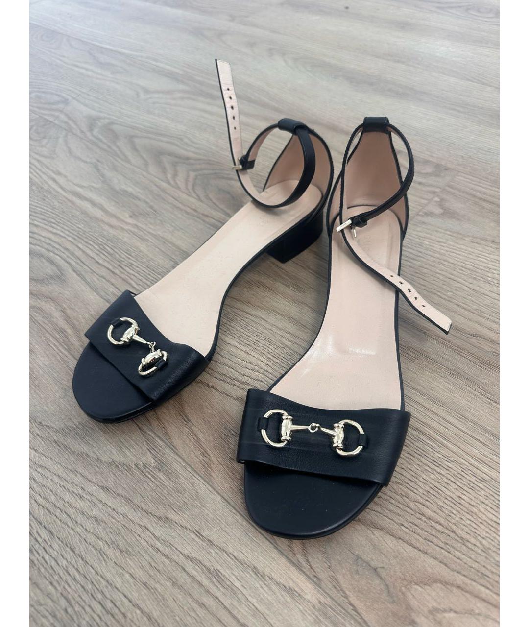 GUCCI Черные кожаные босоножки, фото 2