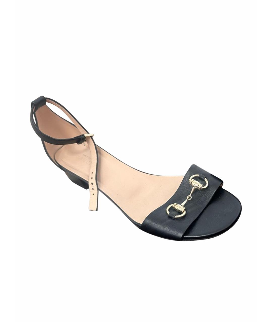 GUCCI Черные кожаные босоножки, фото 1
