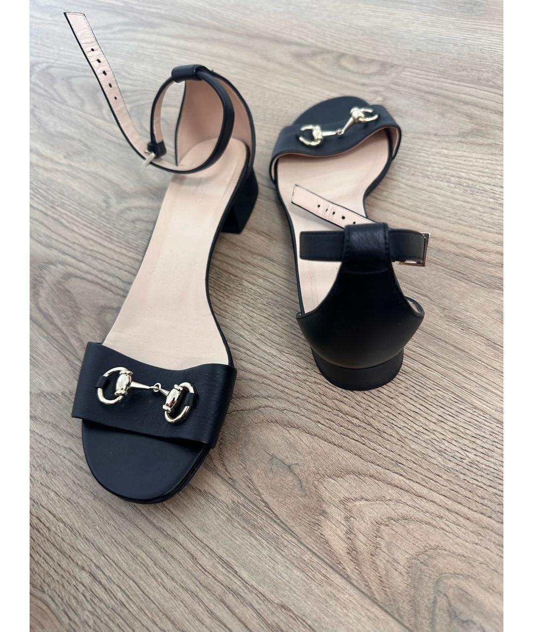 GUCCI Черные кожаные босоножки, фото 4