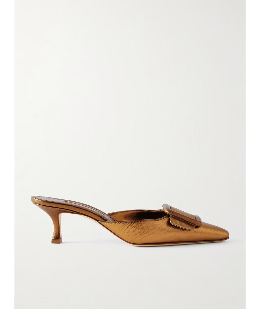 MANOLO BLAHNIK Золотые кожаные мюли, фото 6