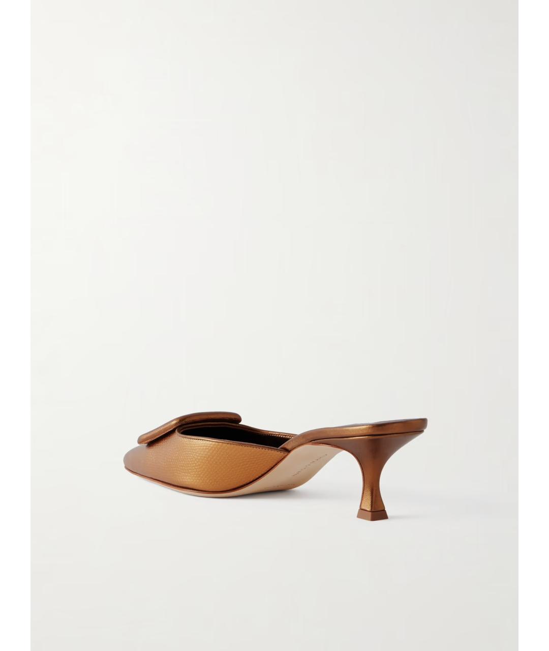 MANOLO BLAHNIK Золотые кожаные мюли, фото 4