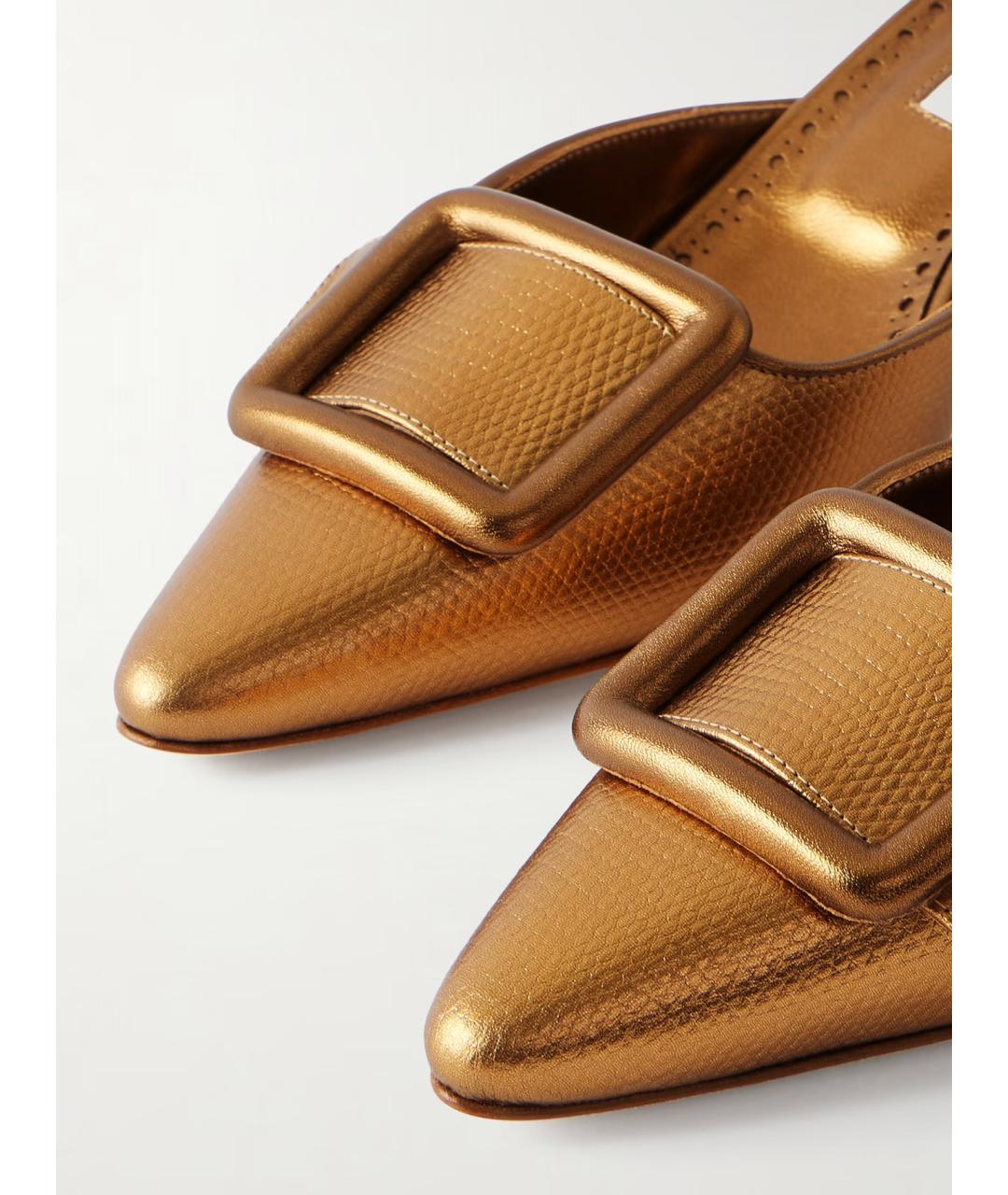 MANOLO BLAHNIK Золотые кожаные мюли, фото 5