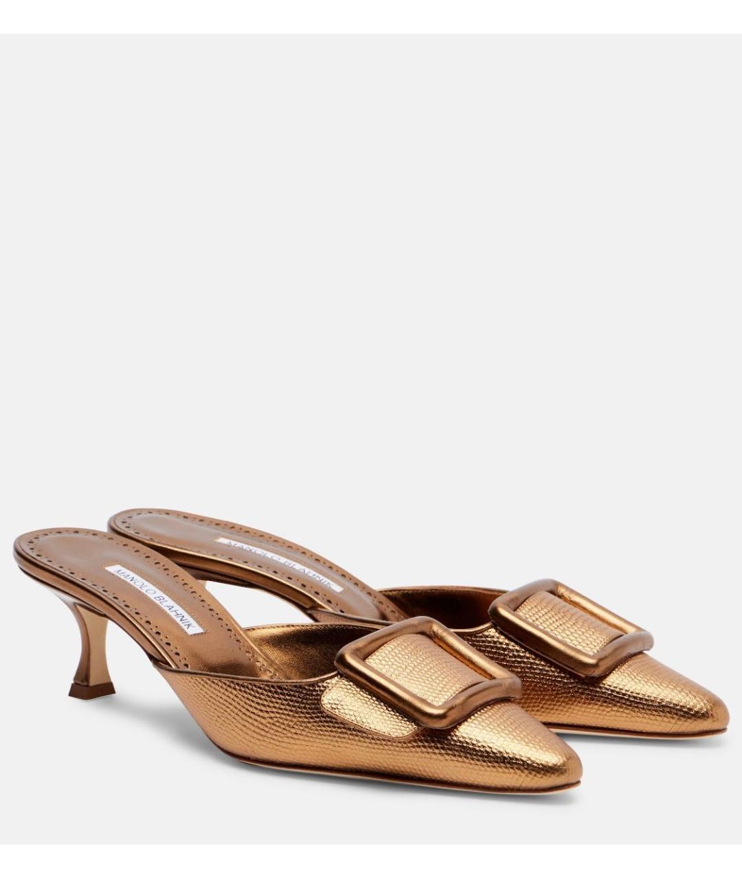 MANOLO BLAHNIK Золотые кожаные мюли, фото 7