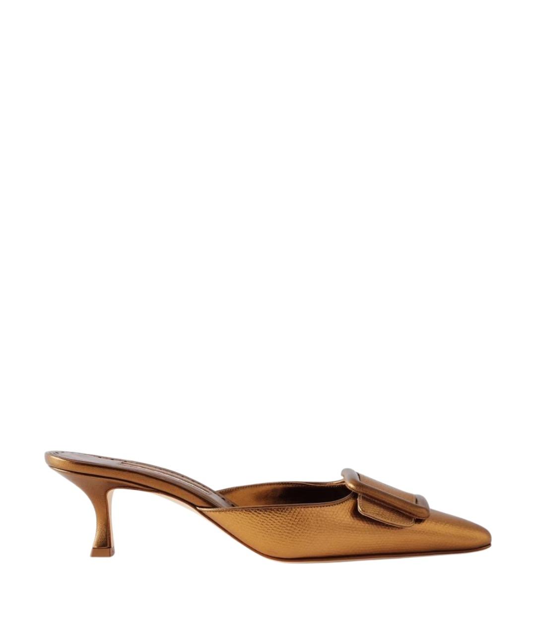 MANOLO BLAHNIK Золотые кожаные мюли, фото 1