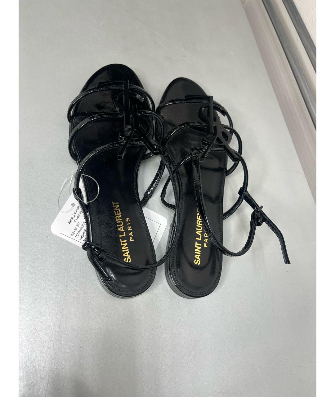 SAINT LAURENT Черные босоножки из лакированной кожи, фото 4