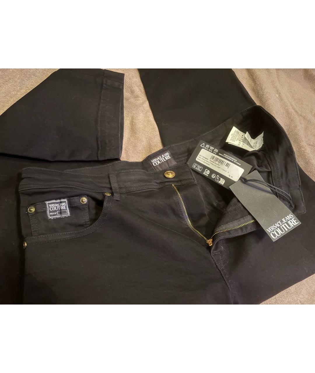 VERSACE JEANS COUTURE Черные хлопко-эластановые прямые джинсы, фото 3