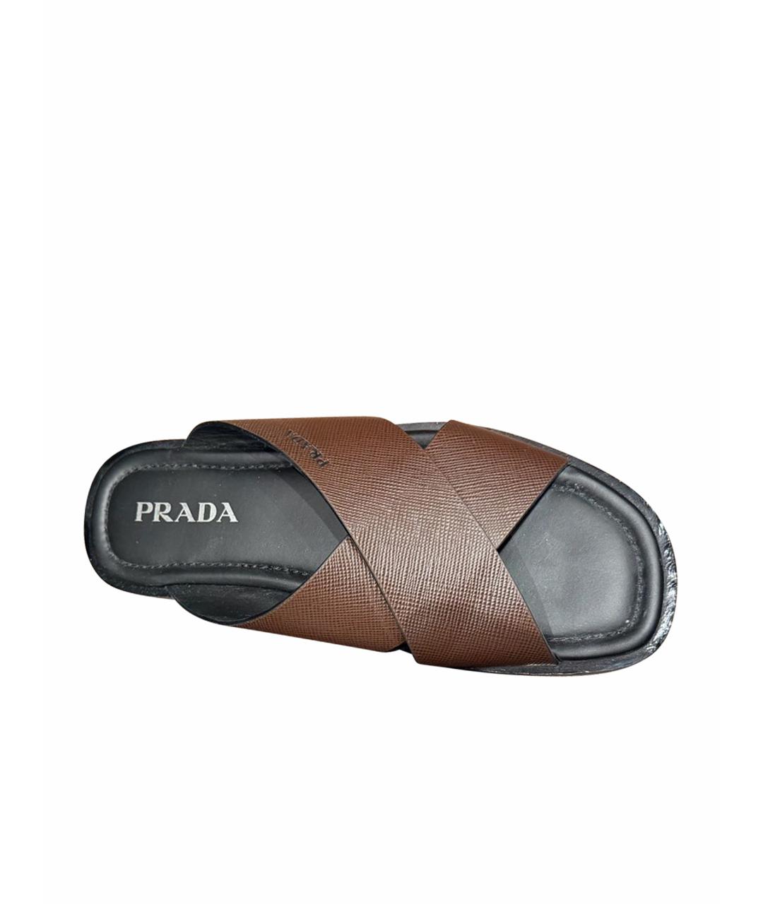PRADA Коричневые кожаные сандалии, фото 1